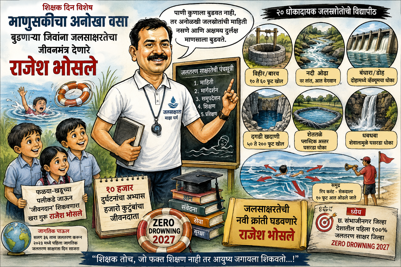 विद्यार्थी सुरक्षेचा अनोखा वसा ः बुडणाऱ्या जिवांना जलसाक्षरतेचा जीवनमंत्र देणारे राजेश भोसले