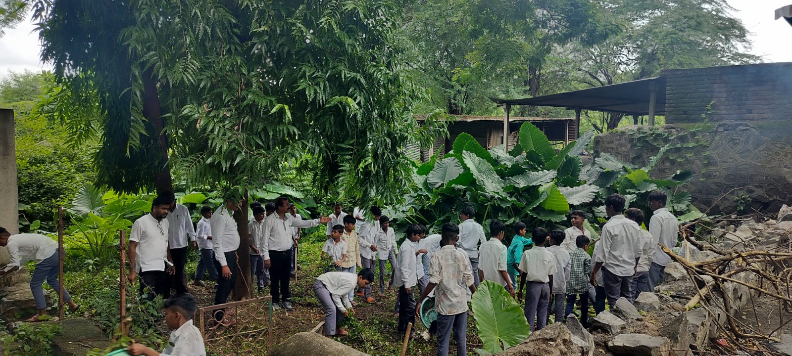 नूतन माध्यमिक विद्यालय मालपूरमध्ये विद्यार्थ्यांकडून परसबागेसाठी श्रमदान