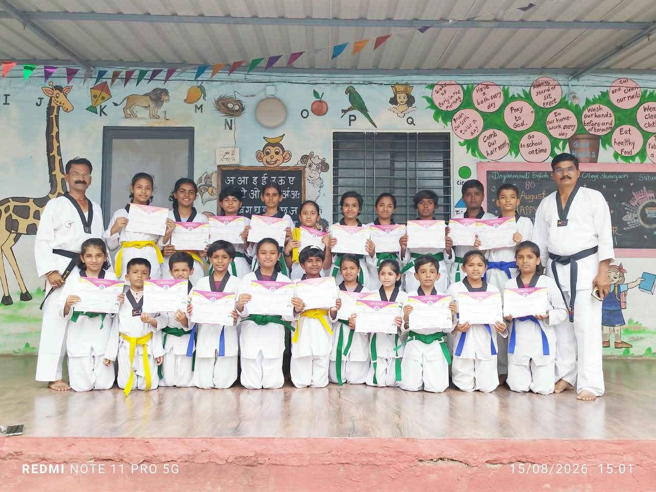 Success for 22 Shevgaon Students in Taekwondo Color Belt Promotion Exam